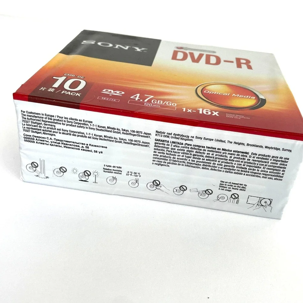 Sony DVD-R 4.7GB 120min 1x-16x AccuCORE Blank Media 10 Pack Slim Cases 10DMR47SS